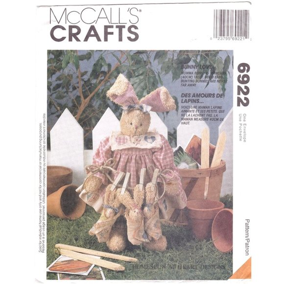 UNCUT Vintage Sewing PATTERN McCalls Crafts 6922, Bunny Love 1994 Momma Rabbit - Picture 1 of 2
